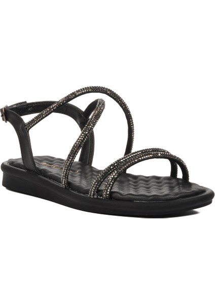 Siyah Kadın Düz Sandalet