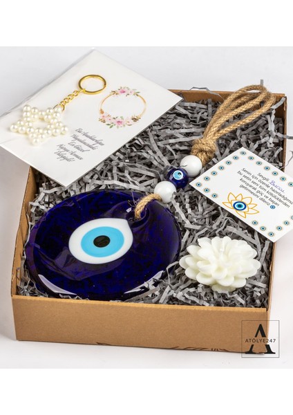 Kişiye Özel Nazar Hediye Seti- Nazar Duvar Süsü- Lotus Mum- Yıldız Anahtarlık fiyatları