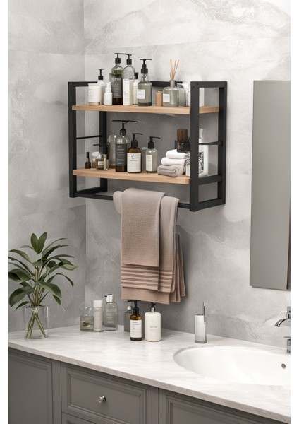 Ludlow 2 Raflı Metal Düzenleyici Havluluk Duvara Monte Banyo Rafı Metal Organizer Çok Amaçlı Raf