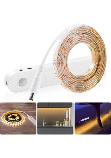 Hareket Sensörlü Pilli LED Gece Lambası Zamanlayıcılı USB Şarjlı Dolap Yatak Altı Merdiven Işık Aydınlatması IP65 Su Geçirmez 2 Metre
