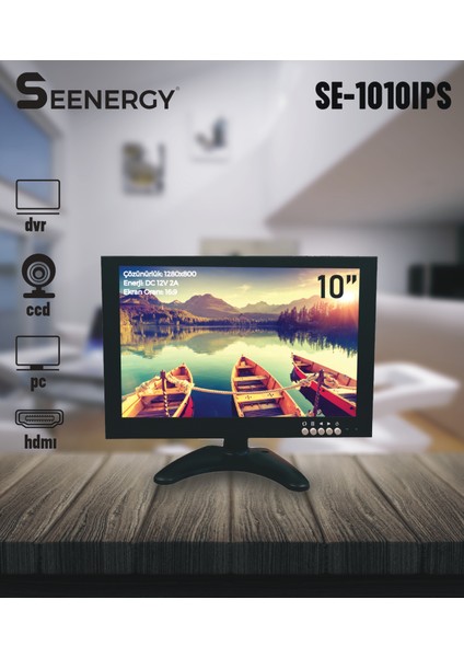 SE-1010IPS 10" Hmdı Monitör 10 Inç IPS Araç Monitörü HDMI - VGA - Bnc - Av - USB Girişli Monitör
