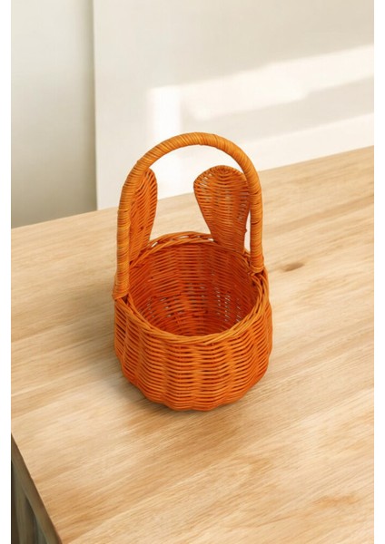 Turuncu Renkli Rattan Tavşan Tasarımlı Dekoratif Sepet Çocuk Odası Oturma Odası Düzenleyici (30 cm ) Oceanpoint fiyatları