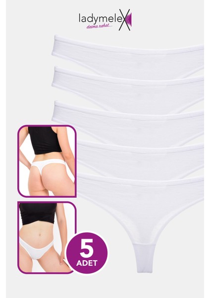 Tanga, Kadın Tanga, 5 Adet Beyaz Tanga String Külot, %100 Yumuşak Kumaş