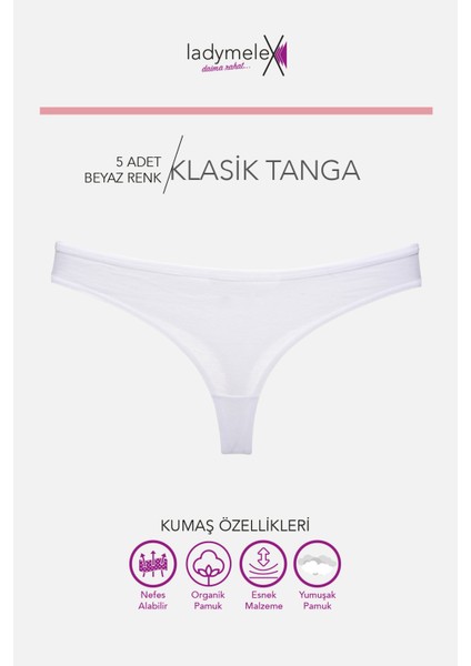 Tanga, Kadın Tanga, 5 Adet Beyaz Tanga String Külot, %100 Yumuşak Kumaş