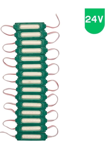 24 Volt 2 Watt Yeşil Cob LED Modül IP65 10 Adet Modül
