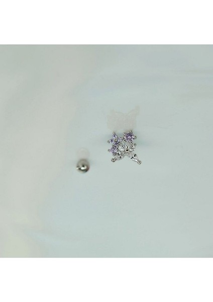 Çiçekli ve Kelebekli Mini Tragus Helix Piercing Kıkırdak Silver Renk Ha fiyatları