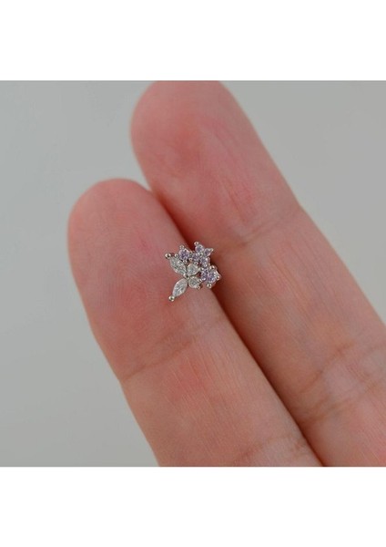 Çiçekli ve Kelebekli Mini Tragus Helix Piercing Kıkırdak Silver Renk Ha fırsatları