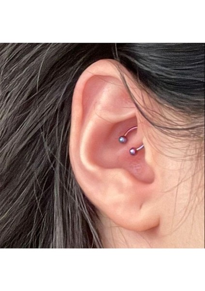 Çelik Tragus 6 mm Helix Piercing Hologram Renk Ucu Toplu