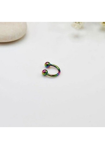 Çelik Tragus 6 mm Helix Piercing Hologram Renk Ucu Toplu