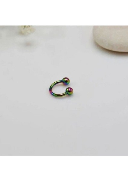Çelik Tragus 6 mm Helix Piercing Hologram Renk Ucu Toplu