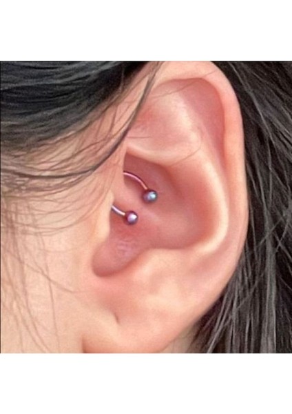 Çelik Tragus 6 mm Helix Piercing Hologram Renk Ucu Toplu