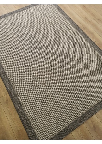 Sisal 9213 Gri / Beyaz Bordürlü Jüt Sisal Kilim