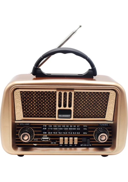 NS-8068 Nostaljik Radyo USB / Tf Kart / Fm Retro Taşınabilir Bluetooth Hoparlör