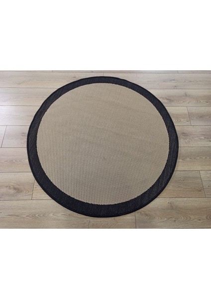 Sisal 9716 Bej / Siyah Bordürlü Daire Jüt Sisal Kilim