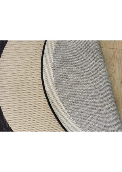 Sisal 9716 Bej / Siyah Bordürlü Daire Jüt Sisal Kilim