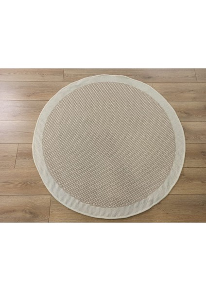 Sisal 9427 Krem / Bej Bordürlü Daire Jüt Sisal Kilim