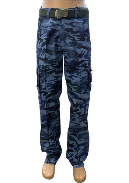 Kamuflaj Kargo Cepli Pantolon Mavi