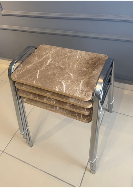 Zigon Sehpa 4'lü Çay Servis Sehpası Metal Ayaklı Tepsi Zigon