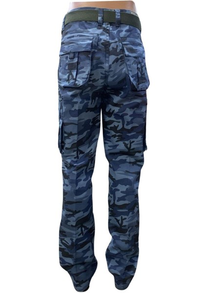 Kamuflaj Kargo Cepli Pantolon Mavi