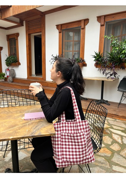 Pötikareli Çevre Dostu Bez Çanta,cepli Keten Kol ve Omuz Çantası,unisex Alışveriş Çantası