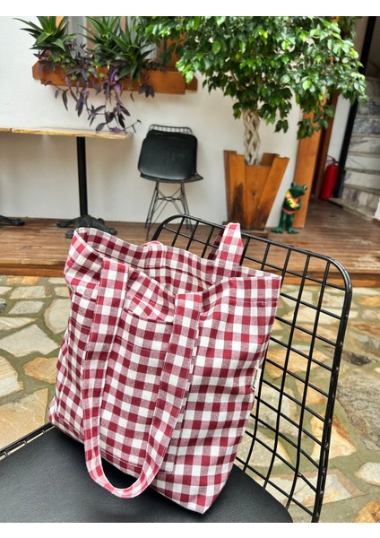 Pötikareli Çevre Dostu Bez Çanta,cepli Keten Kol ve Omuz Çantası,unisex Alışveriş Çantası
