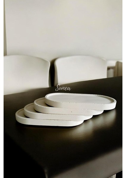 2'li Beton Sunum Tepsisi, 2'li Beton Saksı Altlığı 2'li Dekoratif Tabak, Banyo Organizer, Oval Tepsi modelleri