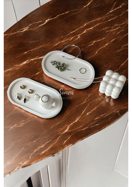 2'li Beton Sunum Tepsisi, 2'li Beton Saksı Altlığı 2'li Dekoratif Tabak, Banyo Organizer, Oval Tepsi indirimleri