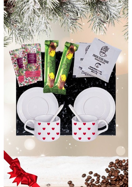 Yılbaşı 2’li Fincan Seti & Dubai Çikolatası & Filtre Kahve Hediye Seti Gift Box-7