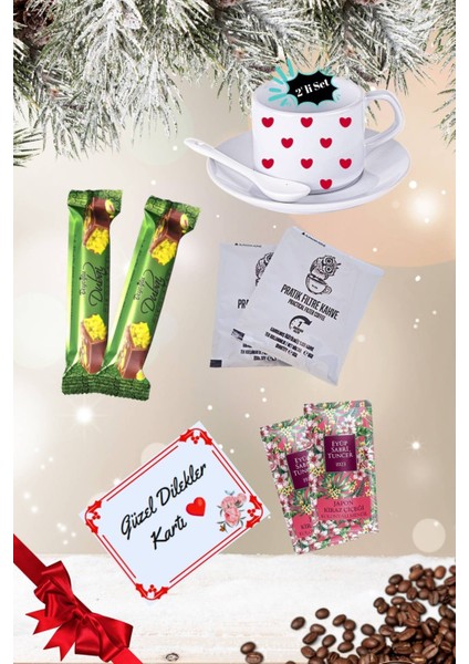 Yılbaşı 2’li Fincan Seti & Dubai Çikolatası & Filtre Kahve Hediye Seti Gift Box-7