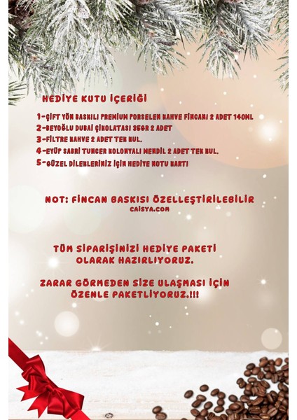 Yılbaşı 2’li Fincan Seti & Dubai Çikolatası & Filtre Kahve Hediye Seti Gift Box-7