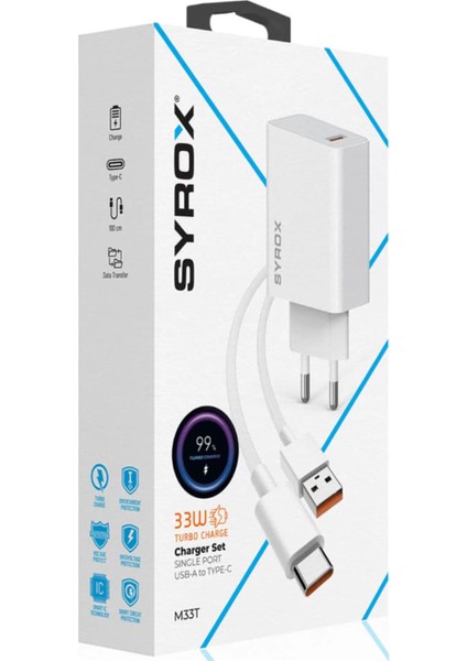 M33T 3.0A 33W Turbo 1mt Usb-A - Type-C Kablolu Usb-A Çıkışlı Şarj Cihazı - Beyaz fiyatları