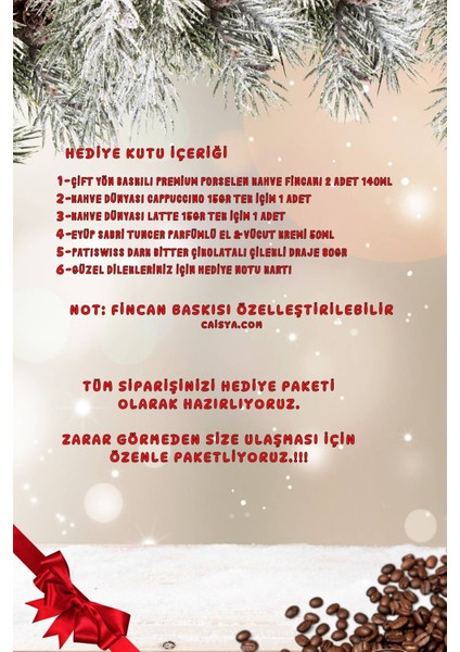 Yılbaşı 2’li Fincan Seti & Bitter Çikolatalı Çilek Draje & Cappuccino Latte Hediye Seti Gift Box-6