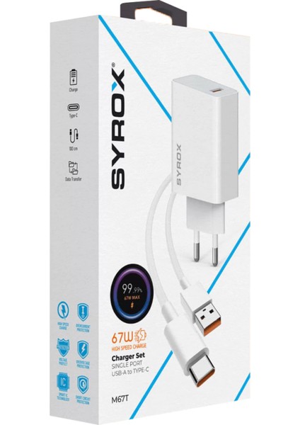 M67T 3.0A 67W Turbo 1mt Usb-A - Type-C Kablolu 1xusb-A Çıkışlı Şarj Cihazı - Beyaz fiyatları