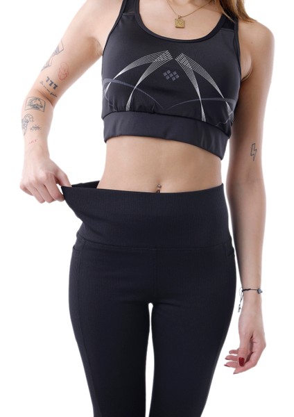 Looksense Kadın Siyah Içi Şardon Yüksek Bel Toparlayıcı Çift Cepli Fitilli Tayt 1004 indirimleri