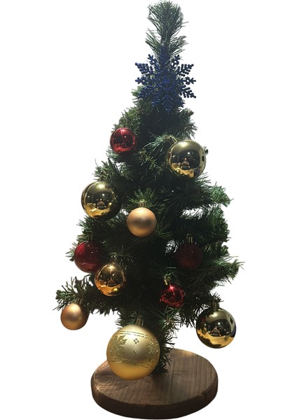 Yılbaşı Ağacı 60 cm Kütük Tabanlı Süsler ile Birlikte