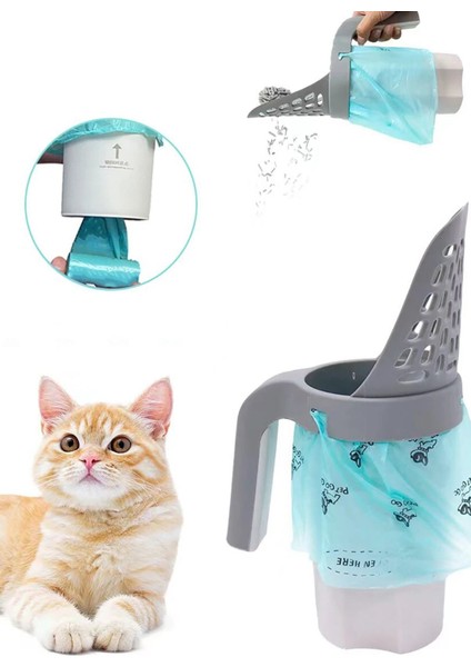 Tekno Trust Kedi Kumu Temizleme Küreği Elekli Poşet Hazneli Kürek Kedi Kumu Kaka Temizleme Aparatı Fırçası