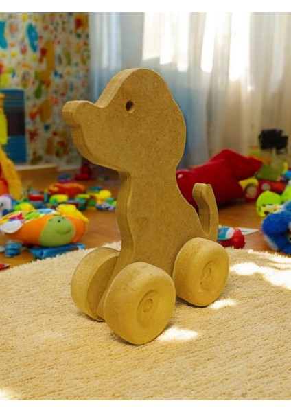 Ahşap Tekerlekli Oyuncak Araba Köpek Figürlü , Köpek Figürlü Araba , Ahşap Oyuncak Araba (1 Adet)