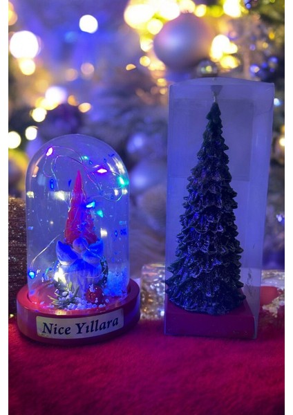 Çam Ağacı Mum ve LED Işıklı Noel Baba Fanus Kutulu Yılbaşı Seti Yılbaşına Özel Hediye Noel Hediyesi fırsatları