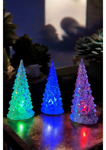 Kristal LED Işıklı Çam Ağacı Mum 3'lü Yılbaşı Süsü Işık Lamba Abajur Pilli Renkli Noel Süs Yılbaşına fiyatları