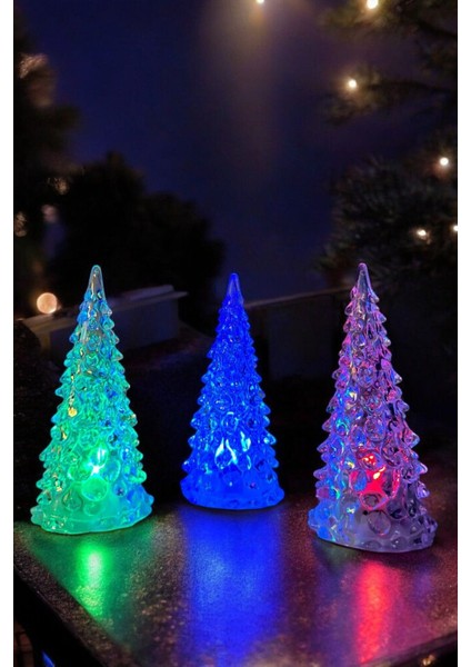 Kristal LED Işıklı Çam Ağacı Mum 3'lü Yılbaşı Süsü Işık Lamba Abajur Pilli Renkli Noel Süs Yılbaşına fırsatları