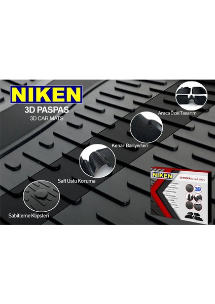 Niken 3D Kaliteli Tpe Oto Paspas Siyah Renk Audi A6 B7 C7 2011 ile Uyumlu