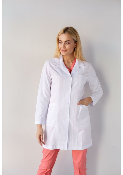 Kadın Doktor Önlüğü,ara Boy Model,gömlek Yaka,öğretmen Önlüğü,