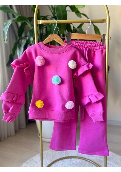 Ponponlu Pembe Ispanyol Paça Eşofman Takımı