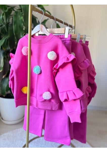 Ponponlu Pembe Ispanyol Paça Eşofman Takımı modelleri