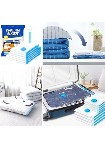 5'li Paket 3 Boy Vakumlu Hurç Giysi Yastık Yorgan Yazlık Kışlık Için Vakumlu Saklama Torbaları - El Pompası