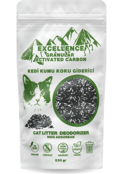 Kedi Kumu Koku Giderici Excellence Km Granular Activated Carbon 230 gr Kömür Bazlı Granül Aktif Karbon Kalın Taneli