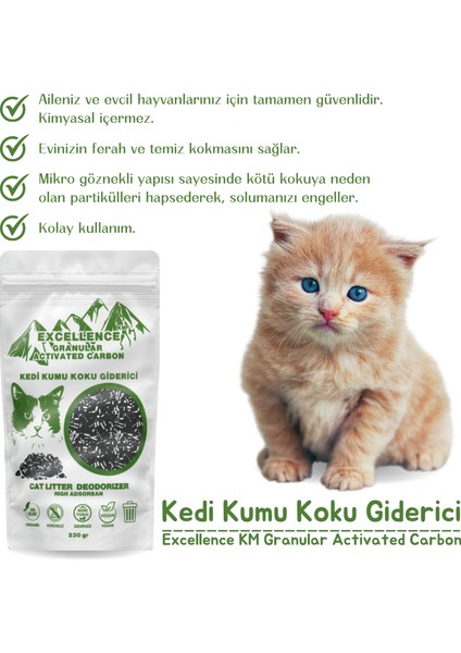 Kedi Kumu Koku Giderici Excellence Km Granular Activated Carbon 230 gr Kömür Bazlı Granül Aktif Karbon Kalın Taneli