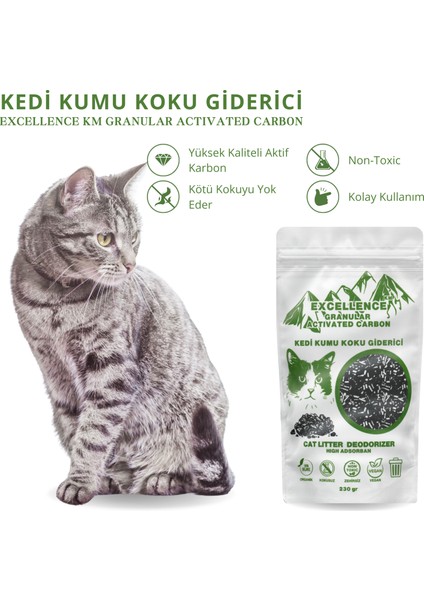 Kedi Kumu Koku Giderici Excellence Km Granular Activated Carbon 230 gr Kömür Bazlı Granül Aktif Karbon Kalın Taneli