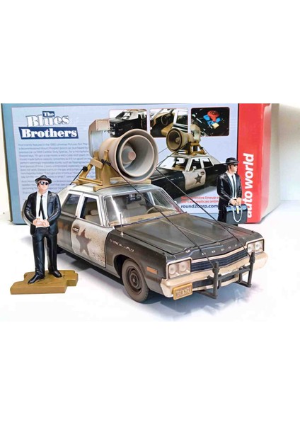 Dianomi Autoworld 1:18 Ölçek 1974 Dodge Monaco Blues Hollywood Filmi Serisi Figürlü Model ( Diecast Metal Model)