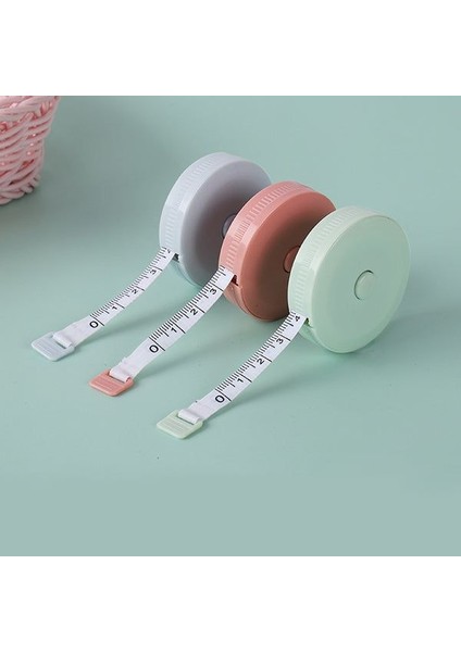 3'lü Set Makaralı Otomatik Mezura 150 cm - Pembe, Mavi, Yeşil Soft Renkler ile Terzi Mezurası